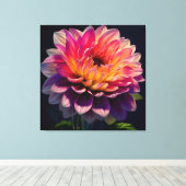 ホットオレンジとピンクダリアの花 キャンバスプリント (インサイチュ (ウッドフロア))