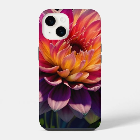 ホットオレンジとピンクダリアの花 iPhoneケース (裏面)
