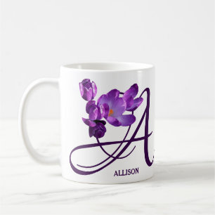 ホットカスタマイズ可能な紫の春の花Aモノグラム コーヒーマグカップ