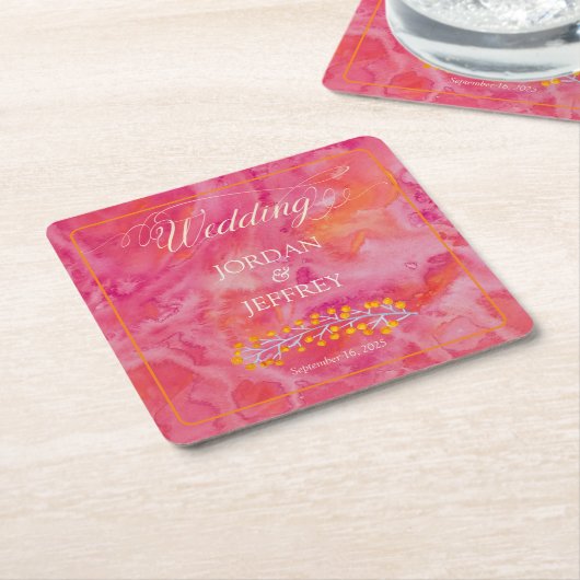 ホットカラーロマンチック結婚ズ スクエアペーパーコースター (アングル)