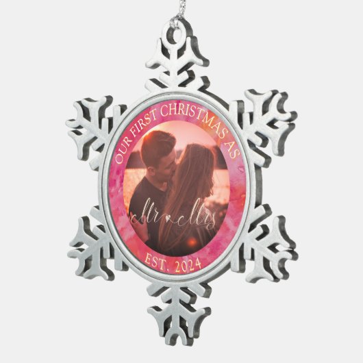 ホットカラー初めてのクリスマスミスターとミセス スノーフレークピューターオーナメント (右)