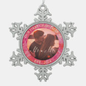 ホットカラー初めてのクリスマスミスターとミセス スノーフレークピューターオーナメント (正面)