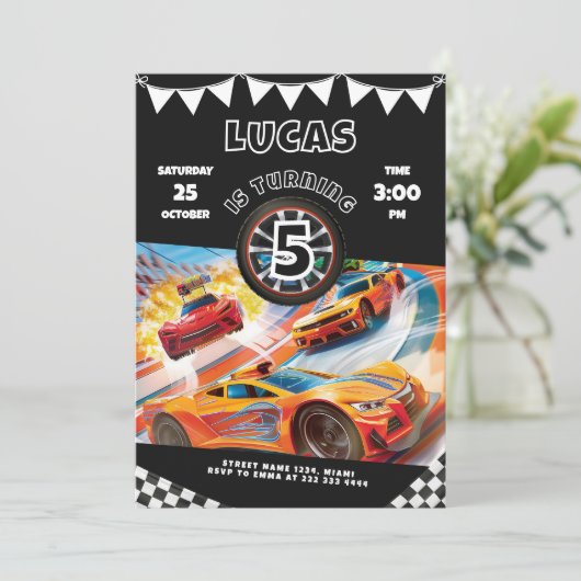 ホットカーズレース誕生日パーティーの招待状 招待状 (スタンド正面)