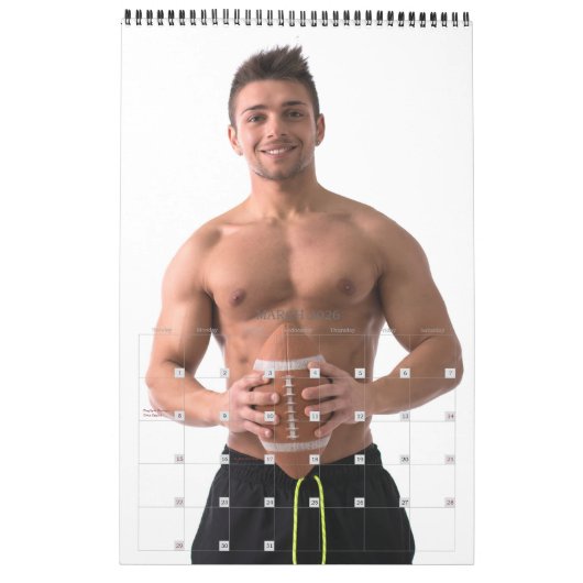 ホットガイズスポーツジョックスシャツレス軍隊マッスル カレンダー (3月 2026)