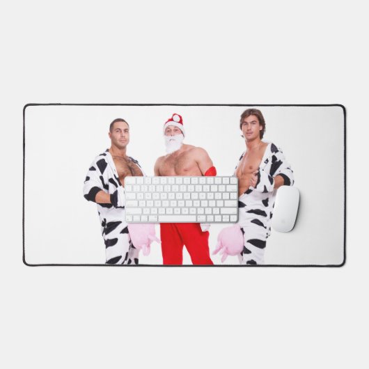 ホットガイ筋肉質メンサンタ服クリスマスおもしろい デスクマット (キーボード&マウス)