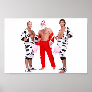 ホットガイ筋肉質メンサンタ服クリスマスおもしろい ポスター
