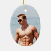 ホットガイ裸の胸筋ABSビーチシャーレス セラミックオーナメント (裏面)