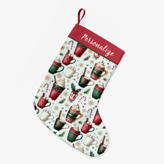ホットクリスマスホリデードリンクパターン オーダーメイド スモールクリスマスストッキング (正面 (吊り時))