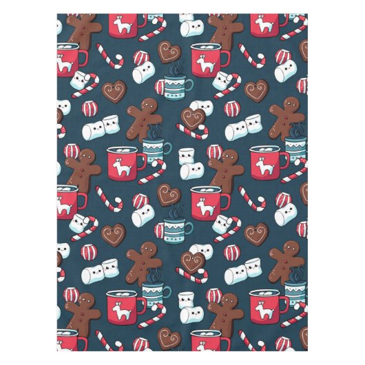 ホットココとクリスマストリートパターン テーブルクロス (正面)