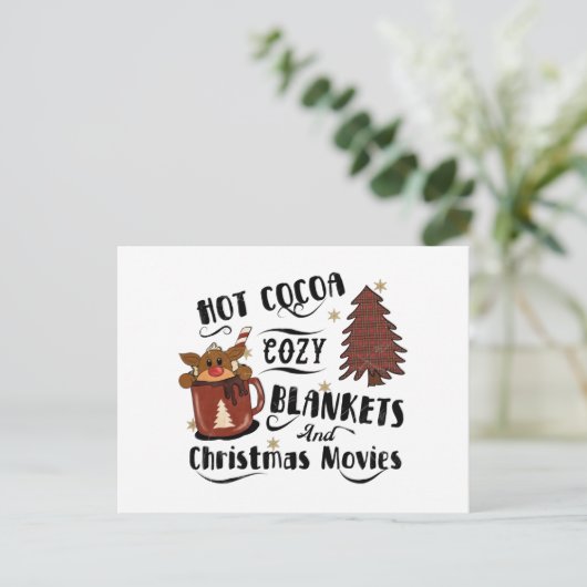 ホットココアとあたたかなブランケットとクリスマス映画がかわいい ポストカード (スタンド正面)