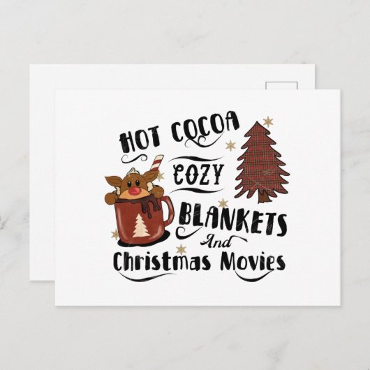 ホットココアとあたたかな毛布とクリスマス映画がかわいい ポストカード (正面/裏面)