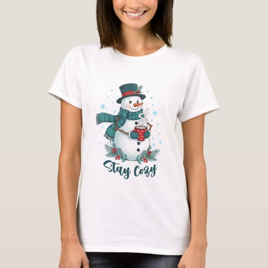 ホットココアとウィンタースノーマンで温かく Tシャツ (正面)