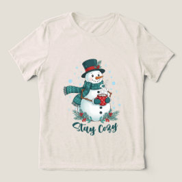 ホットココアとウィンタースノーマンの温かみ トライブレンドTシャツ