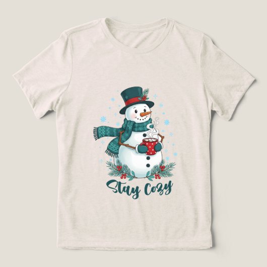 ホットココアとウィンタースノーマンの温かみ トライブレンドTシャツ (デザイン正面)