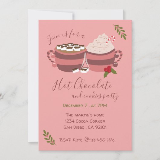 ホットココアとクッキーのクリスマスパーティの招待状 招待状 (正面)