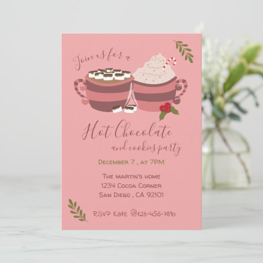 ホットココアとクッキーのクリスマスパーティの招待状 招待状 (スタンド正面)