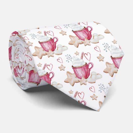 ホットココアとクッキーの水色 ネクタイ (ロール)