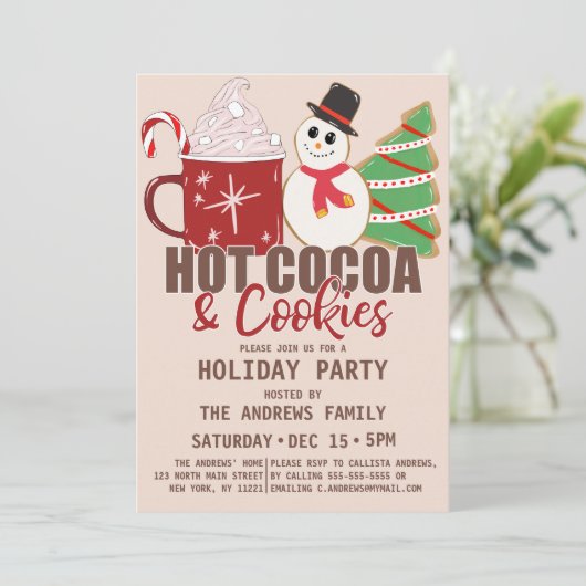 ホットココアとクッキー引用文かわいい休日 招待状 (スタンド正面)