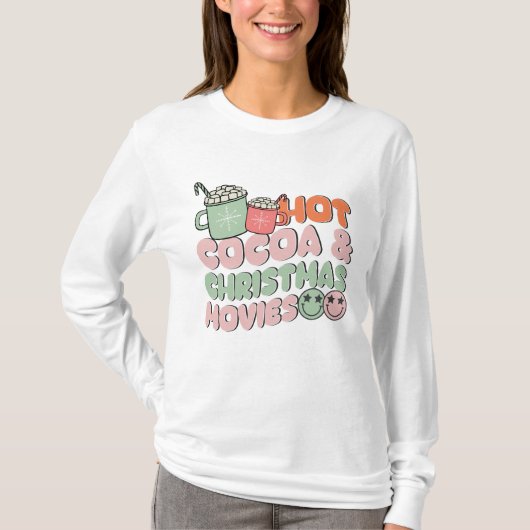 ホットココアとクリスマス映画のおもしろい Tシャツ (正面)