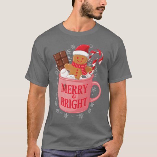 ホットココアとクリスマス映画クリスマスレトロ Tシャツ (正面)