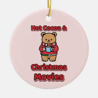 ホットココアとクリスマス映画 かわいいクマ セラミックオーナメント