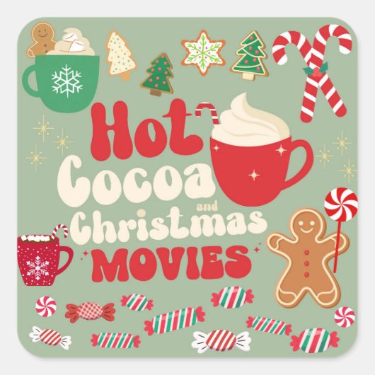 ホットココアとクリスマス映画 スクエアシール (正面)