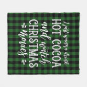 ホットココアとクリスマス映画|緑 フリースブランケット (正面(横))