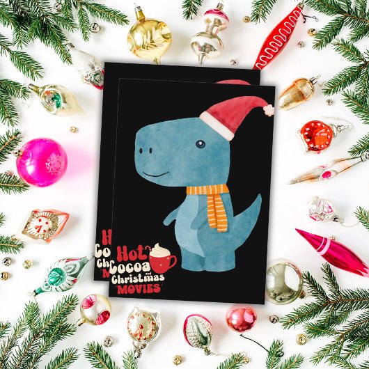 ホットココアとクリスマス映画Dinoホリデーカード シーズンカード