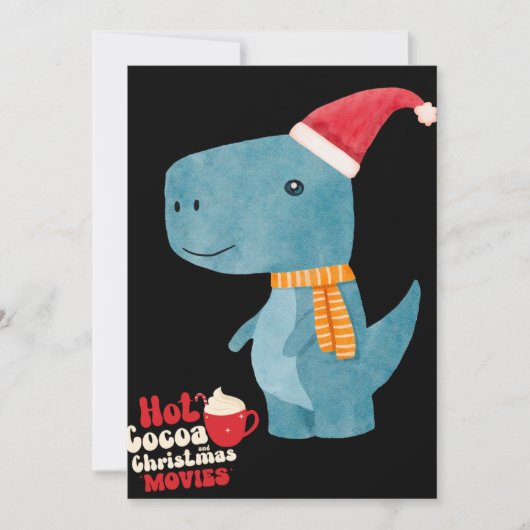 ホットココアとクリスマス映画Dinoホリデーカード シーズンカード (正面)