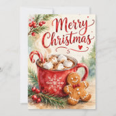 ホットココアとジンジャーブレッド クリスマスカード 招待状 (正面)