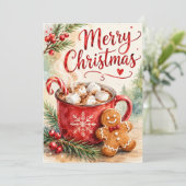 ホットココアとジンジャーブレッド クリスマスカード 招待状 (スタンド正面)