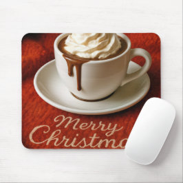 ホットココアとメリークリスマスのテキスト マウスパッド