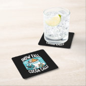 ホットココアと冬のチャーム – 雪秋ココアコール スクエアペーパーコースター (インサイチュ)