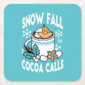 ホットココアと冬のチャーム – 雪秋ココアコール スクエアペーパーコースター (正面)