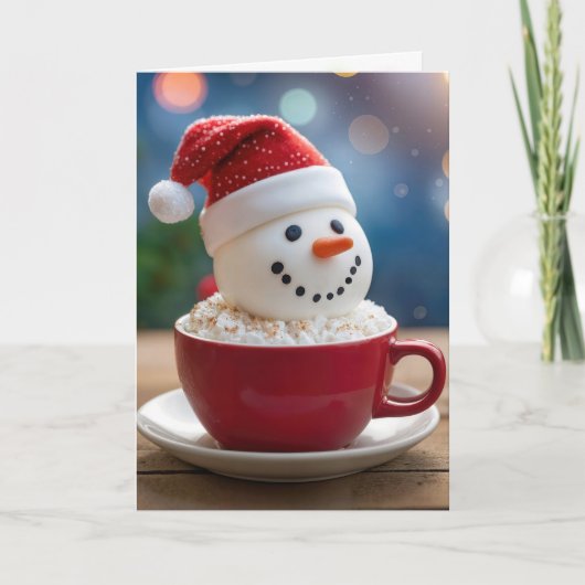 ホットココアの中のクリスマススノーマン カード (正面)