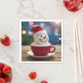 ホットココアの中のクリスマススノーマン スタンダードカクテルナプキン (インサイチュ)