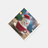 ホットココアの中のクリスマススノーマン スタンダードカクテルナプキン (角)