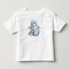 ホットココアを持つかわいい冬の赤ちゃんドラゴン トドラースウェット トドラーTシャツ
