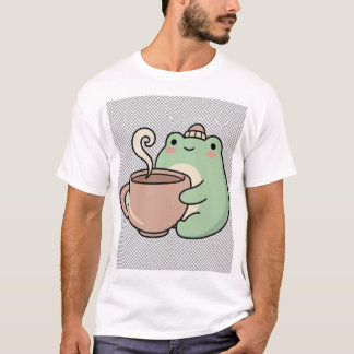 ホットココアを持つキュートなカワイイカエルイラスト Tシャツ