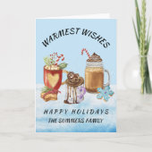 ホットココアを願うモノグラムのクリスマス暖かい願い カード (正面)