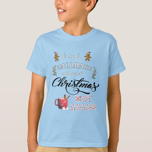 ホットココアを飲んでクリスマスを見る Tシャツ (正面)