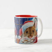 ホットココアウォーターカラーアートとサンタフィールドマウス ツートーンマグカップ (正面右)