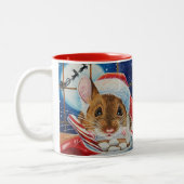 ホットココアウォーターカラーアートとサンタフィールドマウス ツートーンマグカップ (左)