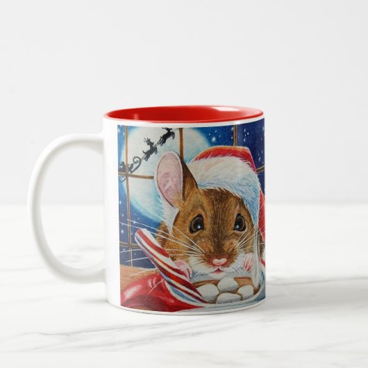 ホットココアウォーターカラーアートとサンタフィールドマウス ツートーンマグカップ (左)