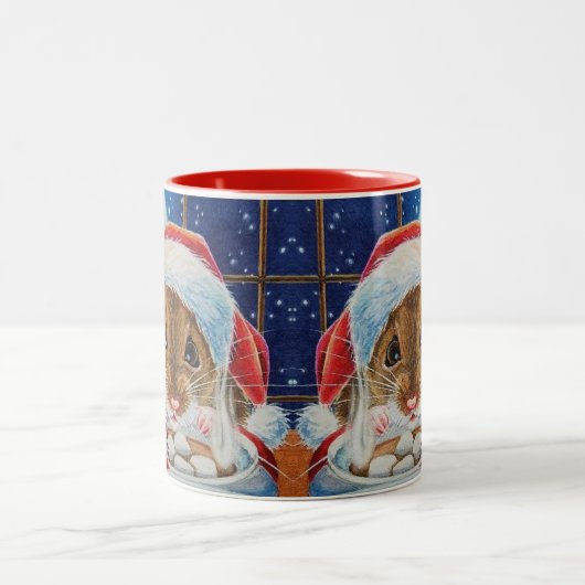 ホットココアウォーターカラーアートとサンタフィールドマウス ツートーンマグカップ (中央)
