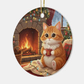 ホットココアキャットコージー冬キャットバイザ暖炉 セラミックオーナメント (左)