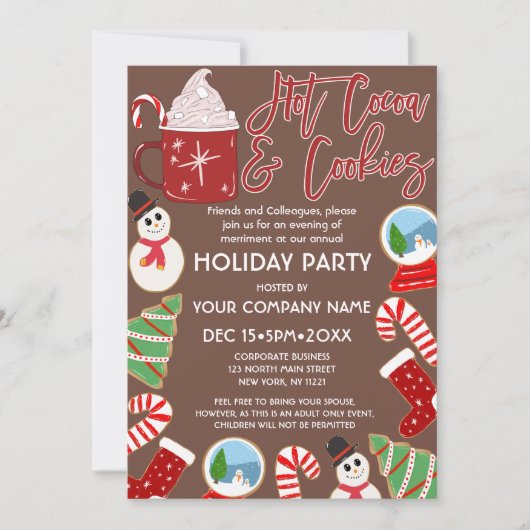 ホットココアクッキーイラストレーションクリスマス企業の 招待状 (正面)