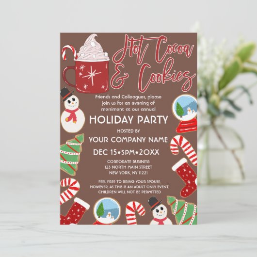 ホットココアクッキーイラストレーションクリスマス企業の 招待状 (スタンド正面)