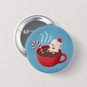 ホットココアクリスマスに可愛い雪だるまマシュマロ 缶バッジ (正面&裏面)
