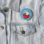 ホットココアクリスマスに可愛い雪だるまマシュマロ 缶バッジ (インサイチュ)